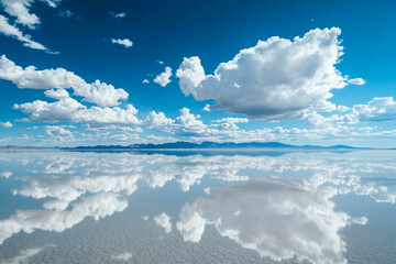 A time-lapse of clouds drifting over the reflective salt flats
