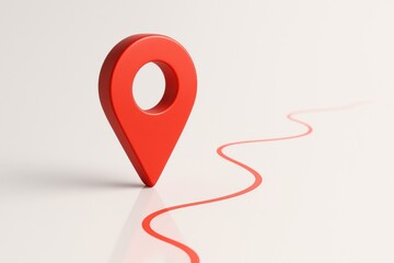 Fototapeta premium Red Location Pin with Wavy Line on White Background for Navigation and Mapping Concepts