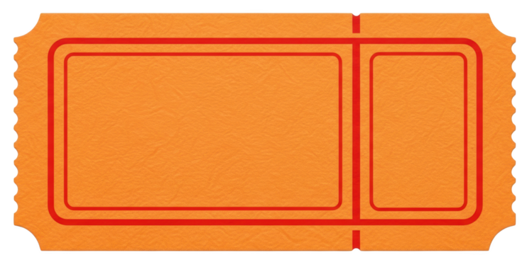 An orange blank raffle ticket with red border lines and perforated edges isolate coupon entry stub event admission pass validation voucher certificate