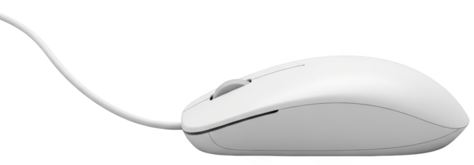 A Simple White Computer Mouse With A Scroll Wheel And Cable Isolated On A Transparent Background For Easy Editing And To Isolate White Mouse Wired Mouse Computer Accessory Transparent Background