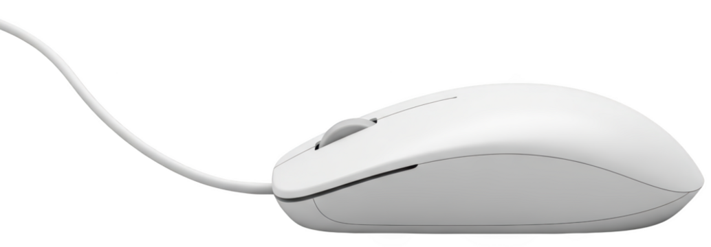 A Simple White Computer Mouse With A Scroll Wheel And Cable Isolated On A Transparent Background For Easy Editing And To Isolate White Mouse Wired Mouse Computer Accessory Transparent Background