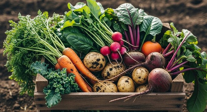 畑から収穫したての新鮮な野菜