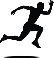 Silhouette of a male runner in motion isolated on white background