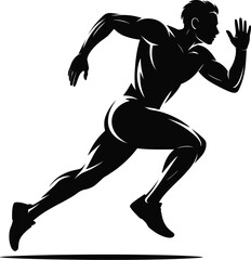 Athletic runner silhouette in motion isolated on white background