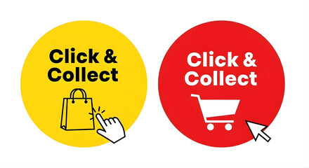 Click and collect icons shopping bag and cart cursor pointer