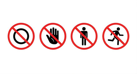 Prohibition signs set no entry no running no stopping no entry