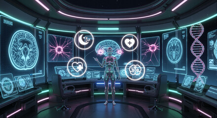 Neuroscience Lab with Futuristic Robot