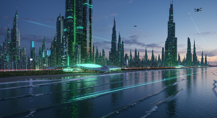 Obraz premium Futuristic cityscape at twilight