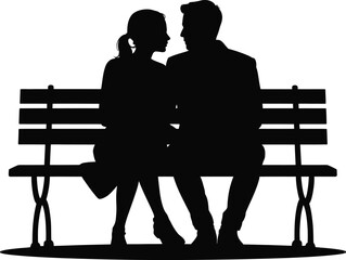 Couple on a park bench silhouette isolated on white background