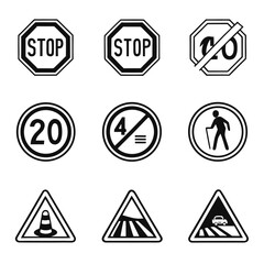 Obraz premium Collection of various road signs in black color