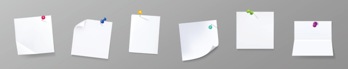 Paper notes with pins white stickers or notepad