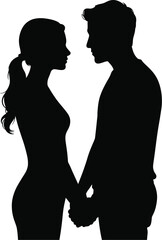 Couple holding hands silhouette isolated on white background