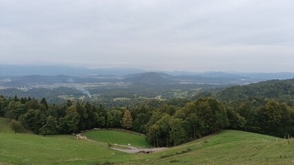 Obraz premium Landscape with hills and valley and meadows.