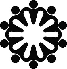 Black silhouette of people in a circle isolated on white background