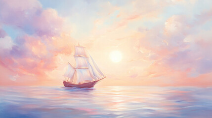 sunset sea landscape and ship