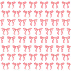 Seamless Pink Decorative Ribbon Bow Pattern on White Background for Gift Wrapping Design