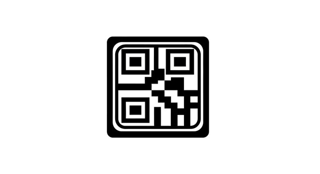 A minimalist black and white vector icon of a scannable quick response matrix barcode for digital information access and marketing