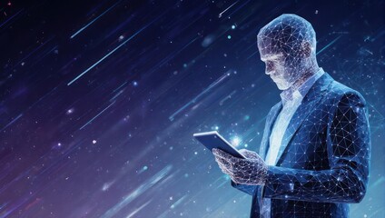 Futuristic Man with Tablet in Digital Space - Technology and Innovation.