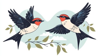 Cartoon swallow flying map