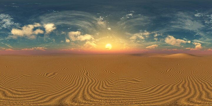 sandy desert. Environment map. HDRI map. Equirectangular projection. Spherical panorama. landscape  3D rendering.