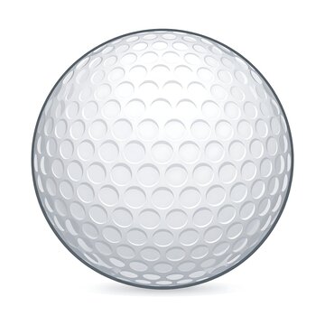 Perfectly spherical white ball with dimples, for sports and recreation