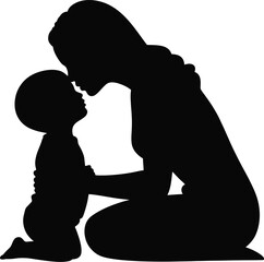 Mother and child silhouette isolated on white background