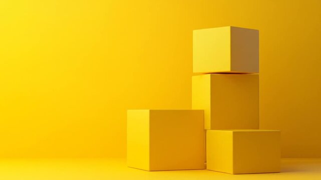 Minimalist arrangement of geometric yellow cubes against a bright yellow backdrop
