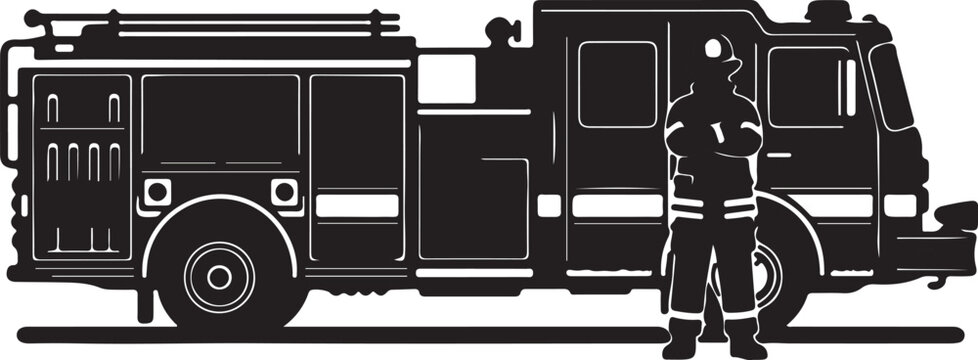 Fire Truck and Firefighter Silhouette vector image also transparent background