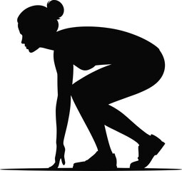 Woman runner in starting position silhouette isolated on white background