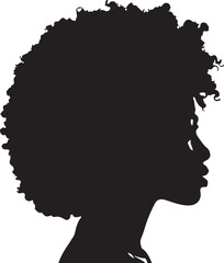 Silhouette Profile of a Woman with Voluminous Curly Hair on a White Background head face also transparent background
