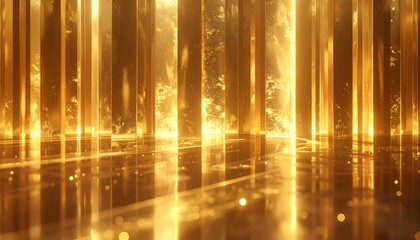 Obraz premium Ethereal golden forest with shimmering light beams illuminating the tranquil atmosphere