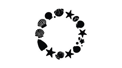 Circle of Seashells and Starfish on White Background