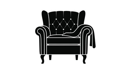 Elegant black silhouette of a classic tufted wingback armchair design
