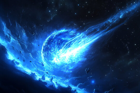 A rare blue meteor lighting up the cosmos  