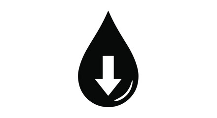 A simple black teardrop shape with a white downward pointing arrow inside