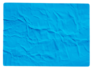 Blue adhesive glued wrinkled paper sticker label with transparent background cut out design element