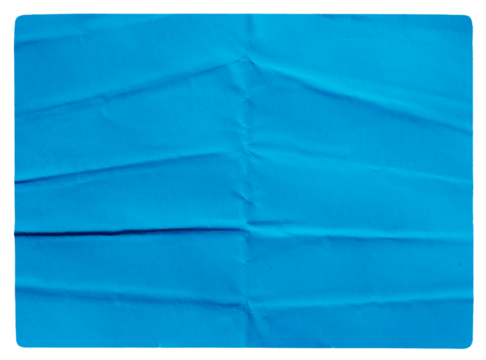 Blue adhesive glued wrinkled paper sticker label with transparent background cut out design element