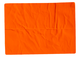 Orange adhesive glued wrinkled paper sticker label with transparent background cut out design element