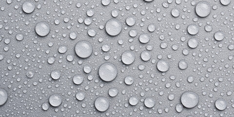 Macro photo. Water drops on a gray background. Top view.