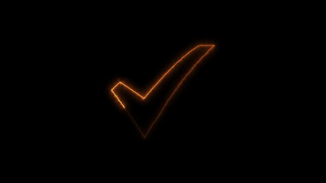 Animated Neon Tick Mark Icon. True sign in neon style. Glowing neon light Check mark icon and tick mark icon animation on black background. 