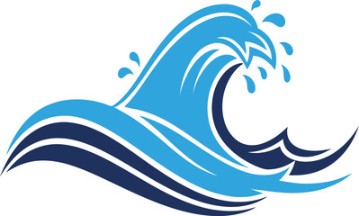 A stylized blue wave with white highlights isolated on white background, depicting ocean or sea, conveying movement, power, and the beauty of nature