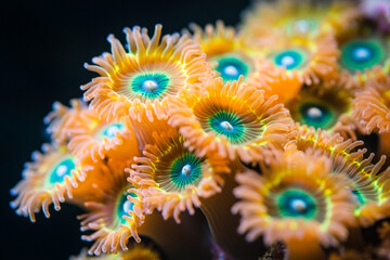 Coral polyps dancing in a hypnotic, kaleidoscopic pattern