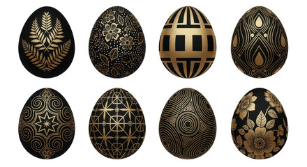 Elegant Easter Eggs: An artistic display of intricately designed Easter eggs, each a unique masterpiece of gold and black, reflecting the artistry and spirit of the holiday.