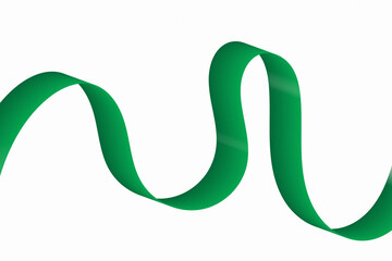 Green Ribbon Wave. Abstract Curved Flow Design with Smooth Motion and White Background