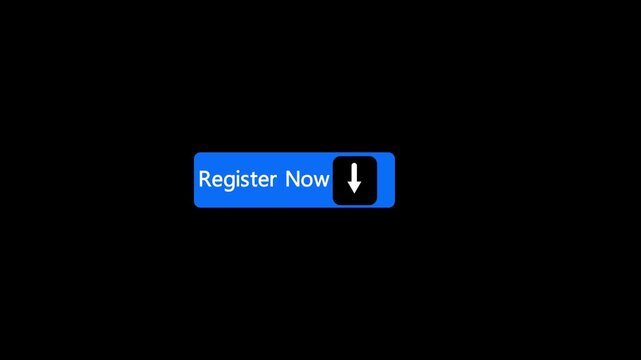Register Now button animation on black background, web button, looping notification for website, app, promotion and marketing interface icon.