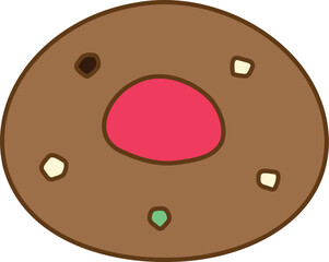 a round chocolate cookie with strawberry jam