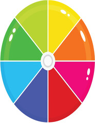Obraz premium A vibrant beach ball featuring green, yellow, orange, pink, red, and blue sections, isolated on white background, symbolizing summer fun, play, and recreation