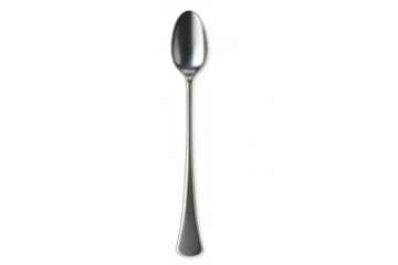 Stainless steel long bar spoon for mixing drinks, cocktails, iced tea, and desserts, having a shiny metallic finish