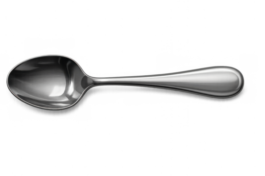 Polished steel spoon, a classic dining cutlery article, ready for use. Realistic vector illustration on a transparent background