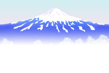 富士山と木、雪、冬の背景イラスト